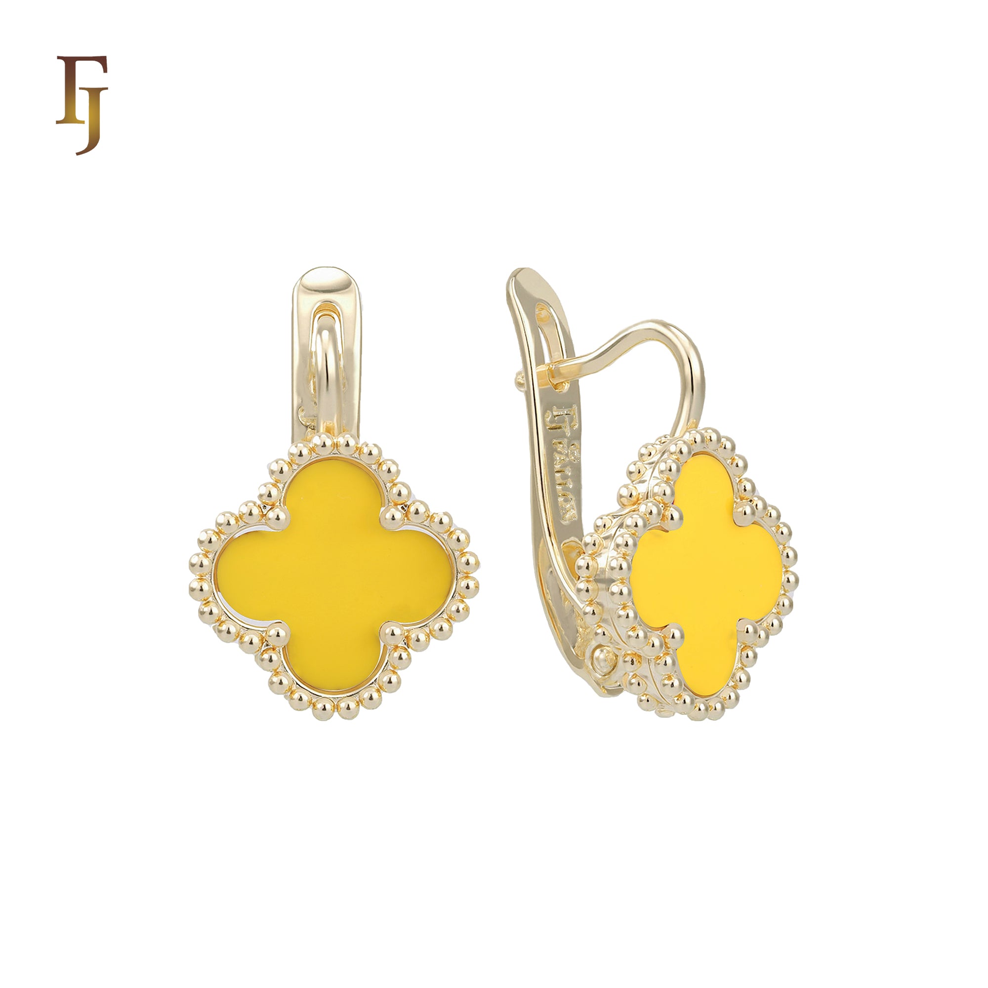 🔥 Rose Gold Russian Lock Earrings – Colorful Clover Enamel with Beaded Frame | Classic Non-Tarnish Jewelry by FJ