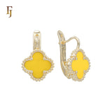 🔥 Rose Gold Russian Lock Earrings – Colorful Clover Enamel with Beaded Frame | Classic Non-Tarnish Jewelry by FJ