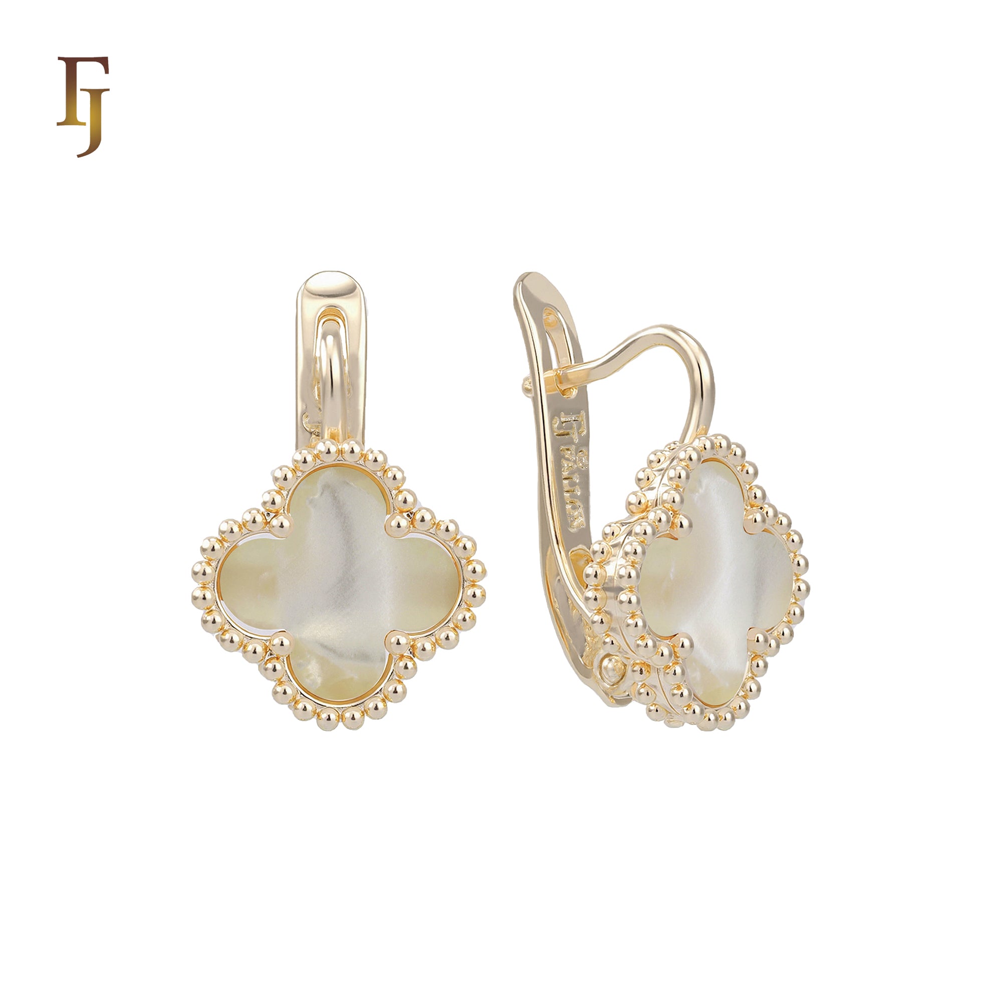 🔥 Rose Gold Russian Lock Earrings – Colorful Clover Enamel with Beaded Frame | Classic Non-Tarnish Jewelry by FJ