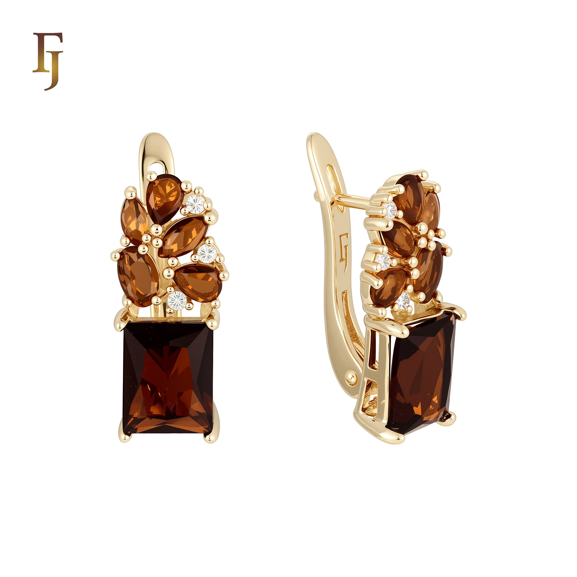 Cluster luxurious CZs colorful Rose Gold Russian Lock Earrings