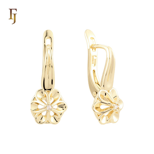 Flower Leverback Drop Russian Lock Earrings 14K Gold Plated Hypoallergenic Tarnish Resistant Eco-Friendly Jewelry FJ Fallon Jewelry