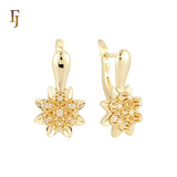 Cluster thousand flowers of white CZs 14K Gold Russian Lock Earrings