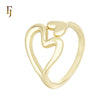 Hollow and Solid double Heart 14K Gold Resizable Open Rings