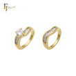 Anillos apilables de oro de 14 quilates y oro de 18 quilates con circonitas blancas solitarias y circonitas baguette.