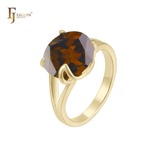 Anillos de oro blanco, oro de 18 quilates, oro de 18 quilates, Oro 14K, oro de 18 quilates, piedra grande redondeada con CZ de colores