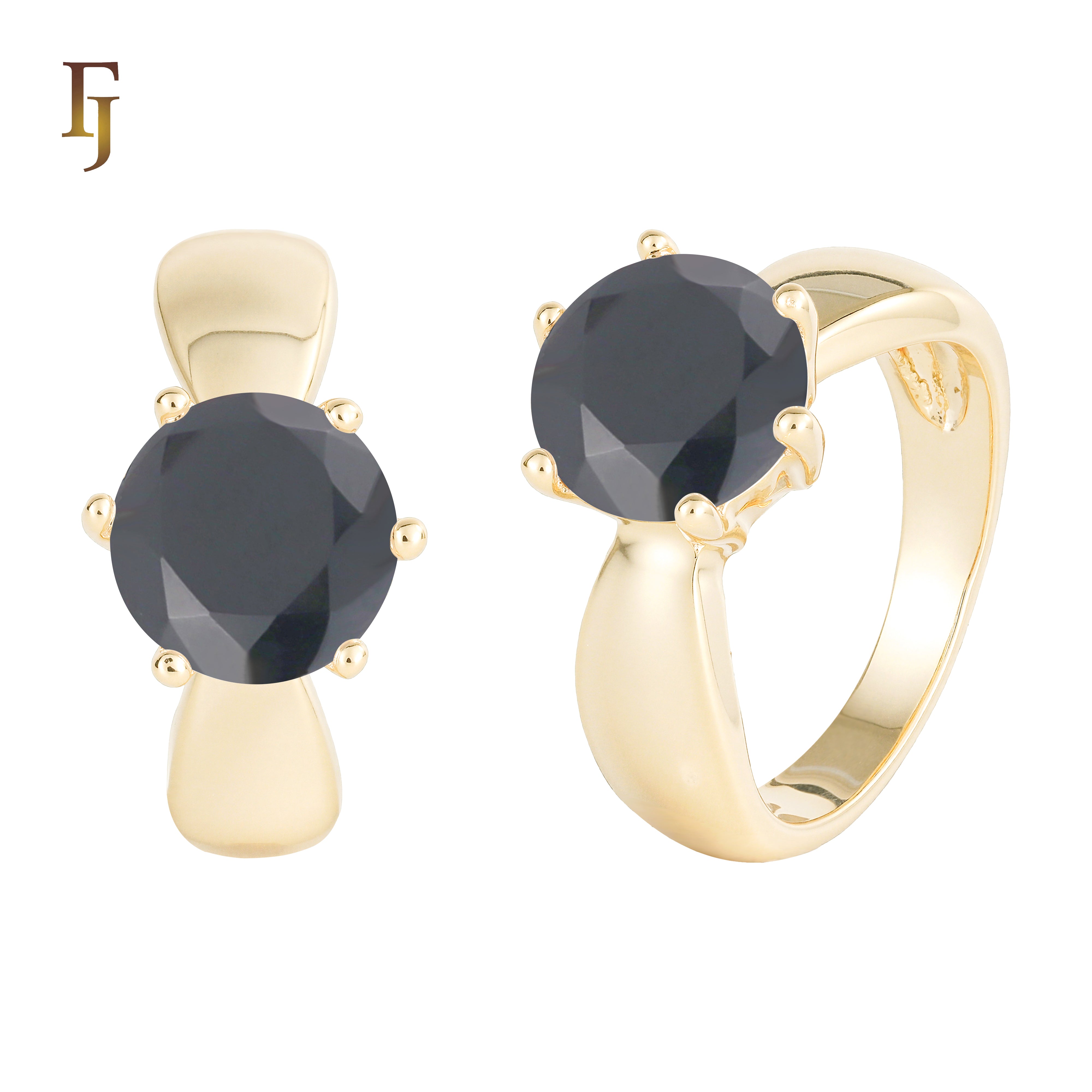 Anillos anchos Solitario piedra redonda grande diseño liso en Oro de 18K, baño de Oro de 14K colores