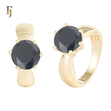 Anillos anchos Solitario piedra redonda grande diseño liso en Oro de 18K, baño de Oro de 14K colores