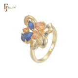 Luxuri?se modische Ringe aus 14-kar?tigem Gold, Ros¨¦gold und 18-kar?tigem Gold mit Bl?tter-Pav¨¦ in Wei?