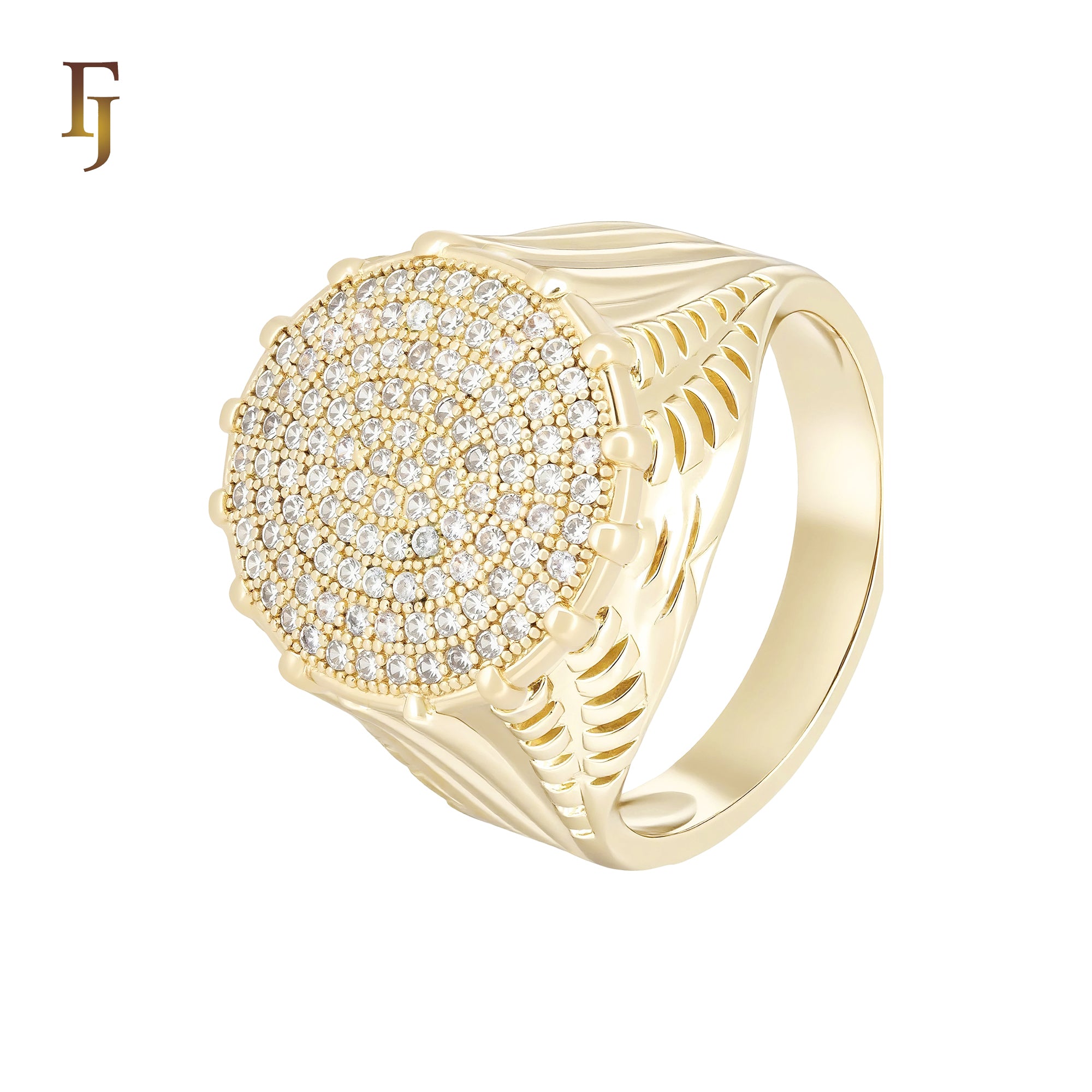 Round Pave Cubic Zirconia Signet Ring 14K Gold Plated Hypoallergenic Tarnish Resistant Jewelry FJ Fallon Jewelry