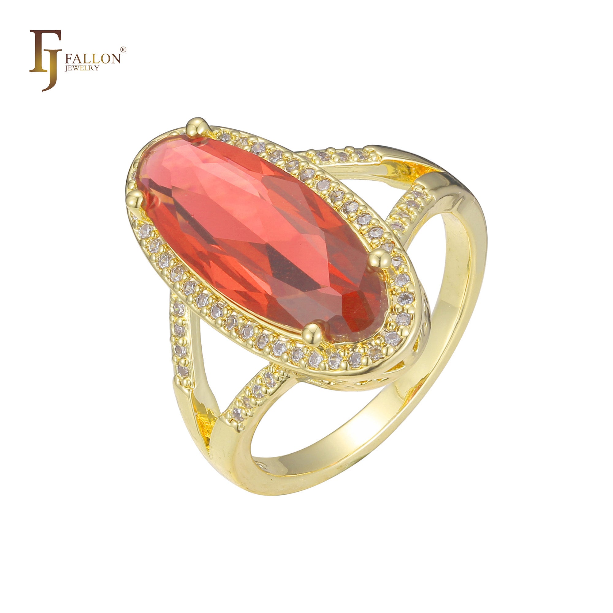 Lotus oval cocktail halo big red stone rings in 14K Gold, Rose Gold plating colors