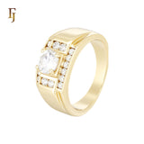 Paved Halo squared signet of white CZs cluster 14K Gold Fashion Rings