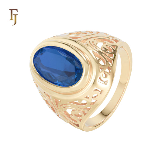 Gold Oval Red Stone Filigree Ring – Intricate Vintage-Inspired Cocktail Ring – FJ Jewelry