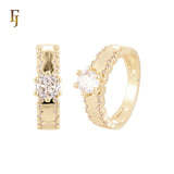 Paved double irregular white CZs rows 14K Gold Wedding Set Rings