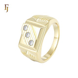 Triple slash white CZs 14K Gold Men's Rings