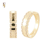 Paved double irregular white CZs rows 14K Gold Wedding Set Rings