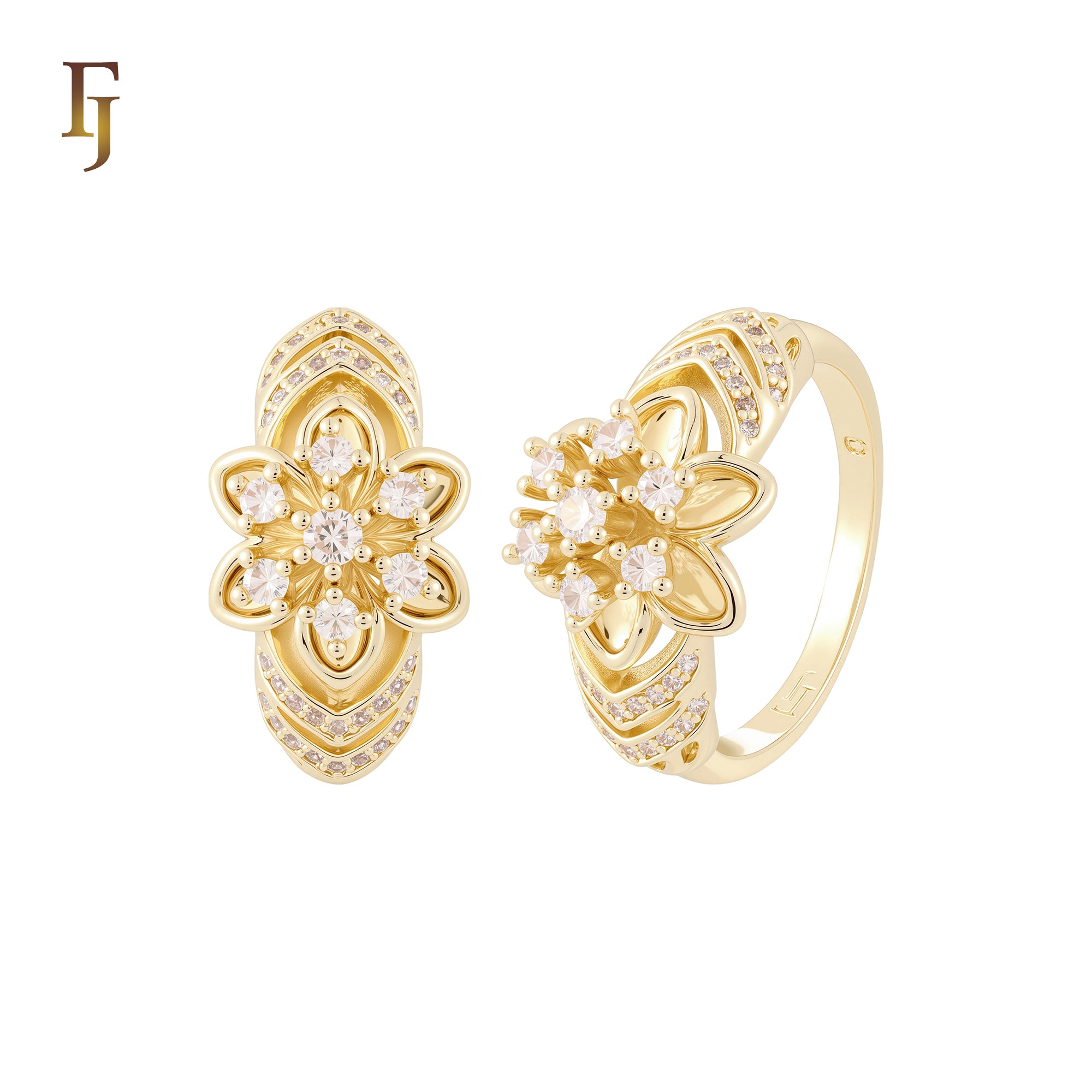 Floral Cubic Zirconia Statement Ring 14K Gold Plated Hypoallergenic Tarnish Resistant Jewelry FJ Fallon Jewelry
