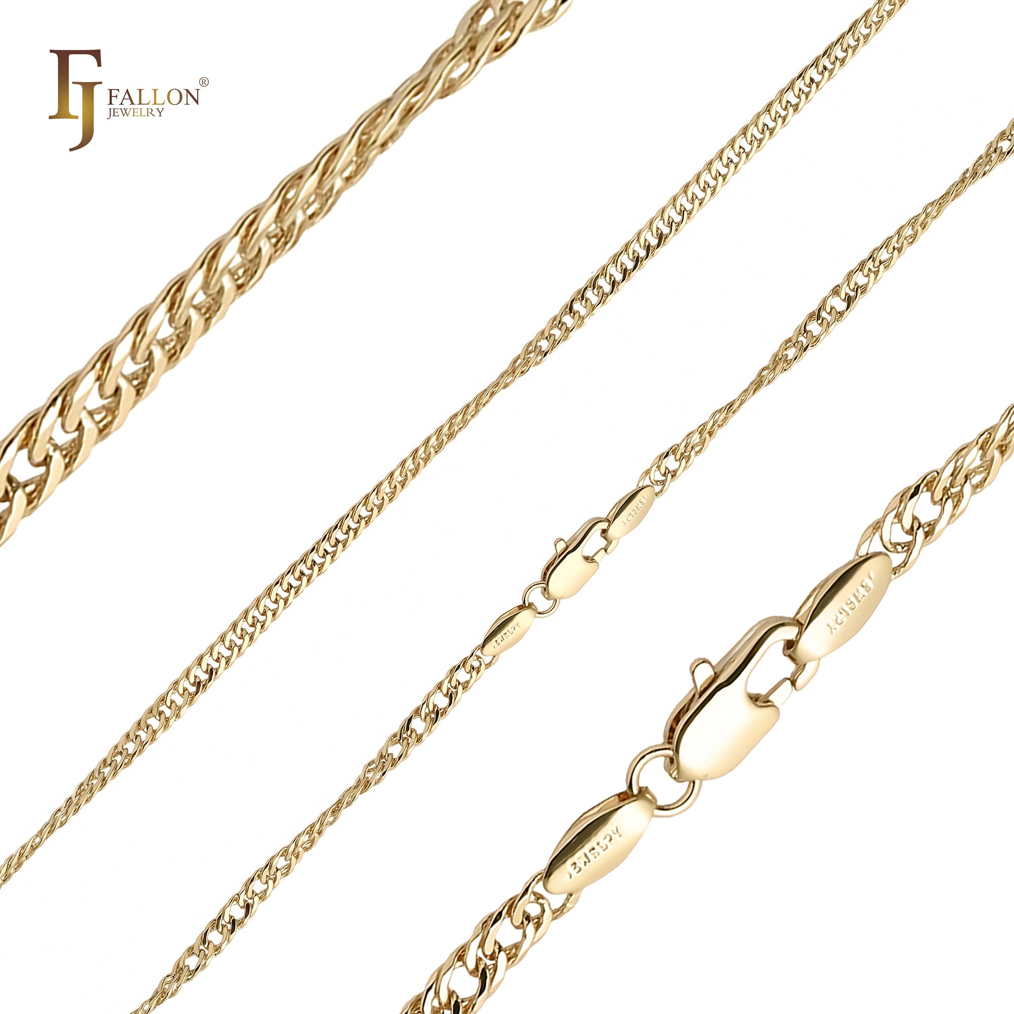 Correntes de elo duplo cubano ouro 14K, ouro 18K, ouro branco