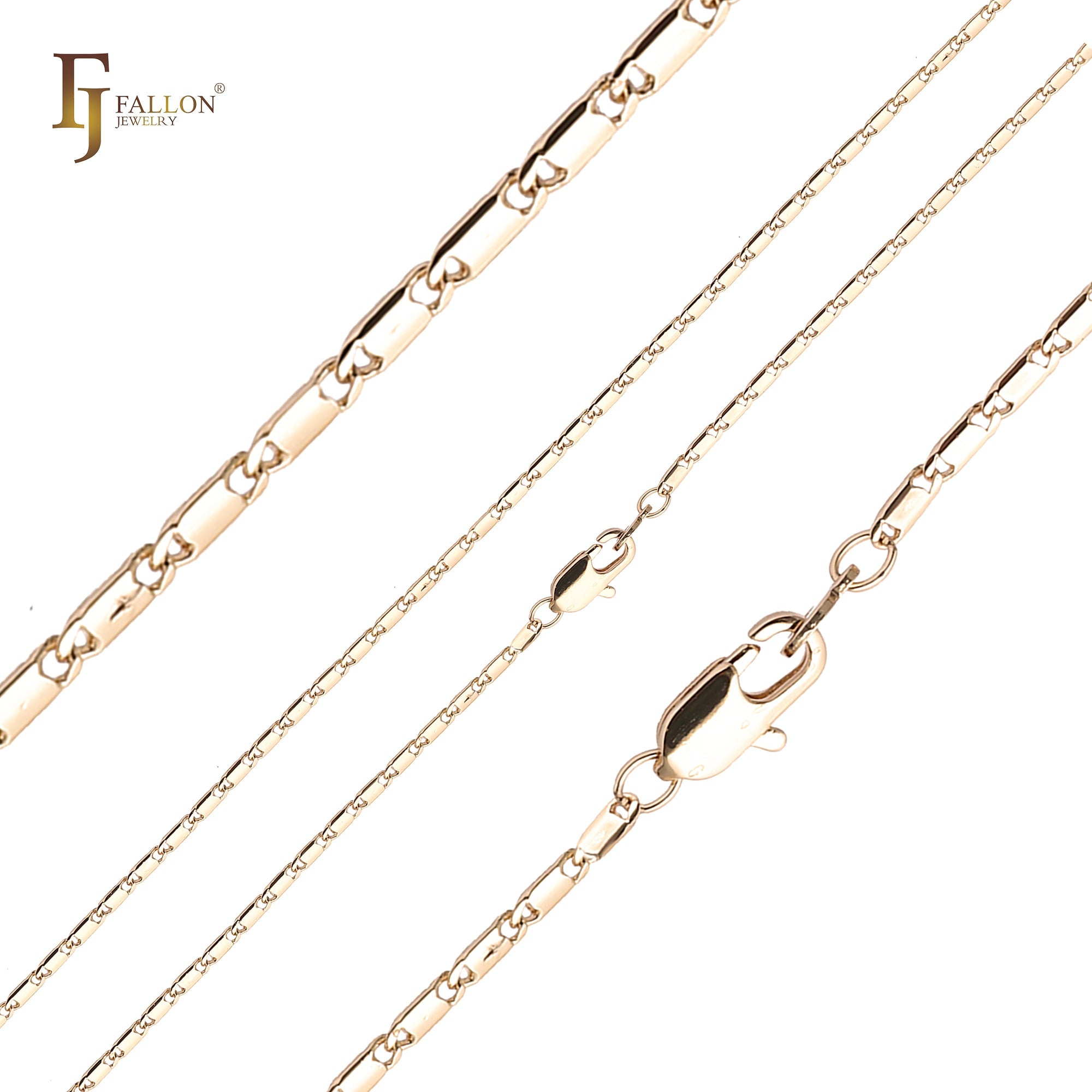 Glossy Solid snail link chains plated in 14K Gold, Rose Gold, two tone, 18K Gold, White Gold