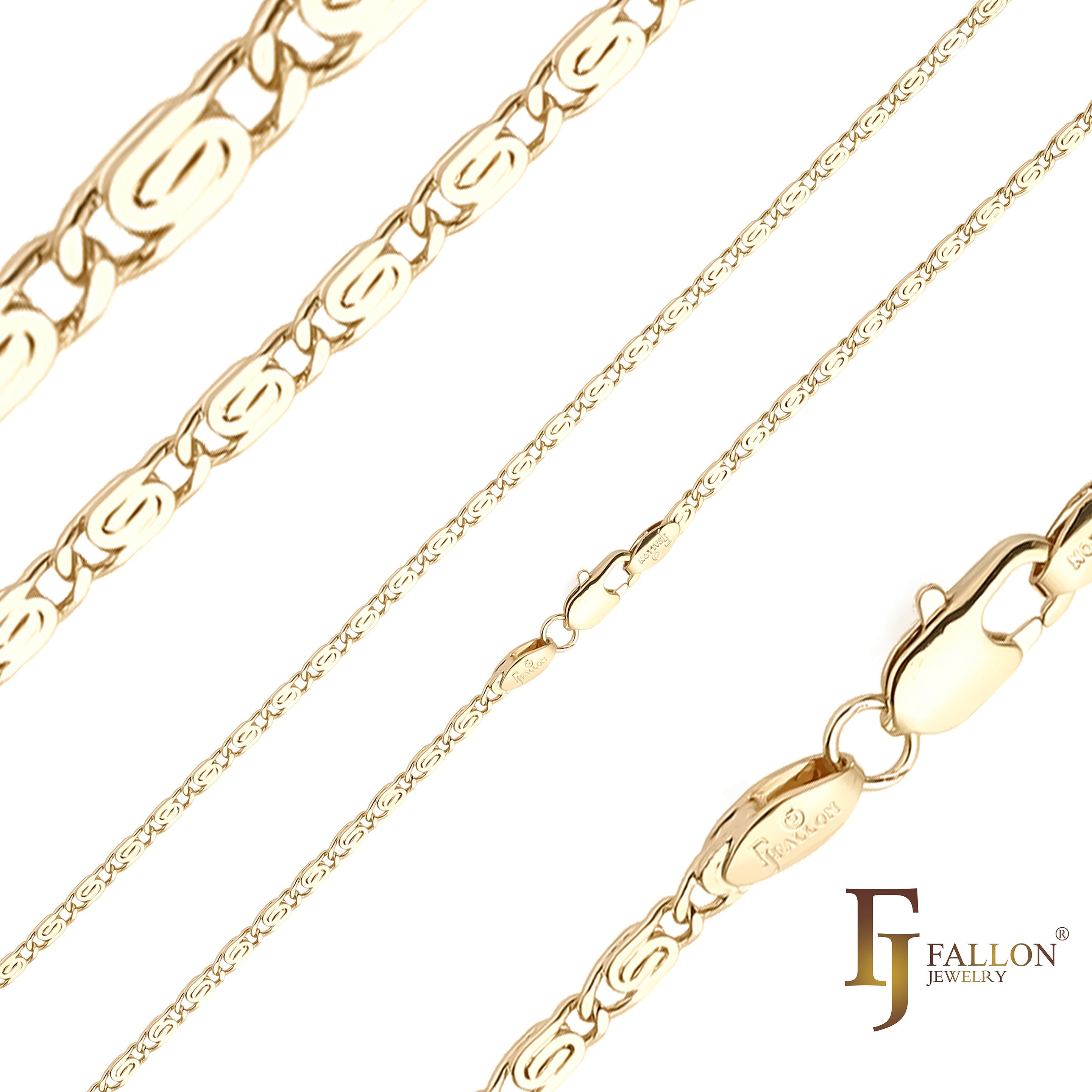 Classic Snail link chains plated in 14K Gold, Rose Gold [Flatten Flank]