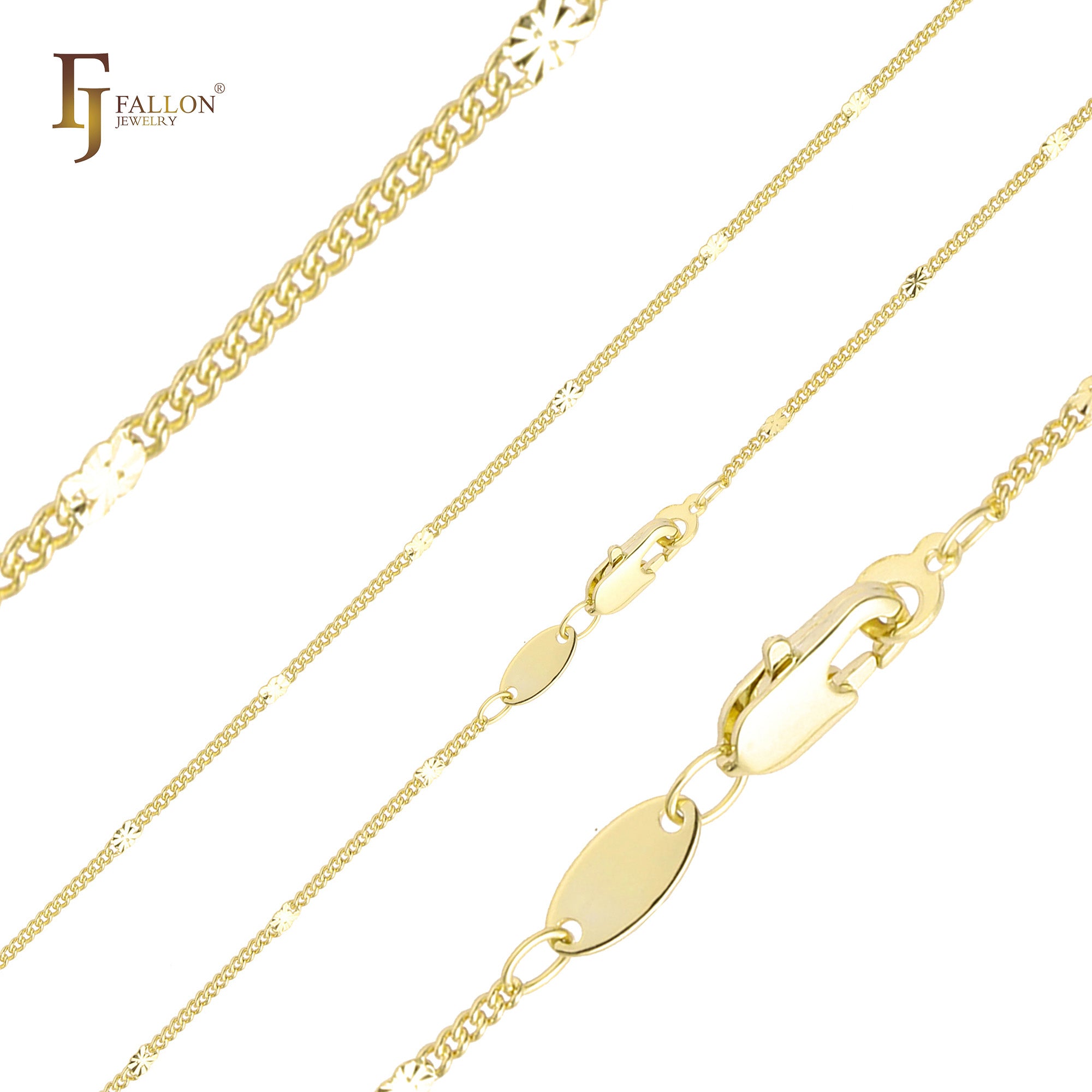 Sunflower fancy link chains plated in 14K Gold, Rose Gold, two tone, White Gold