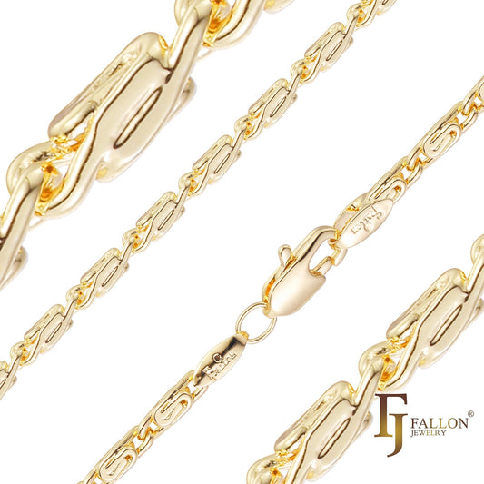 .Classic Snail cubic link chains plated in 14K Gold, Rose Gold, White Gold [Square Flank]