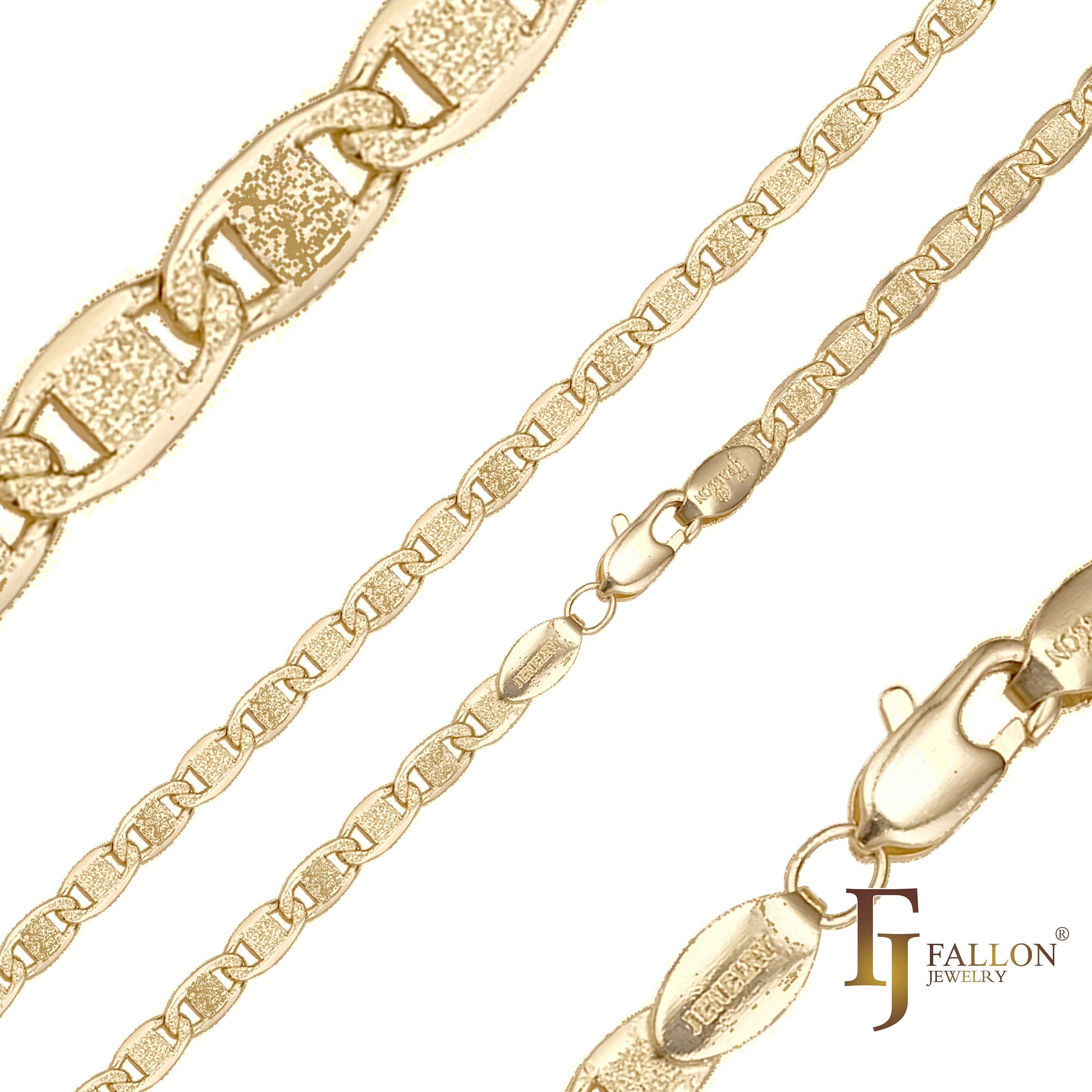 グラファイトテクスチャのマリナーリンク14Kゴールド、ツートン、ローズゴールドチェーン、14Kゴールドメッキ、ツートン