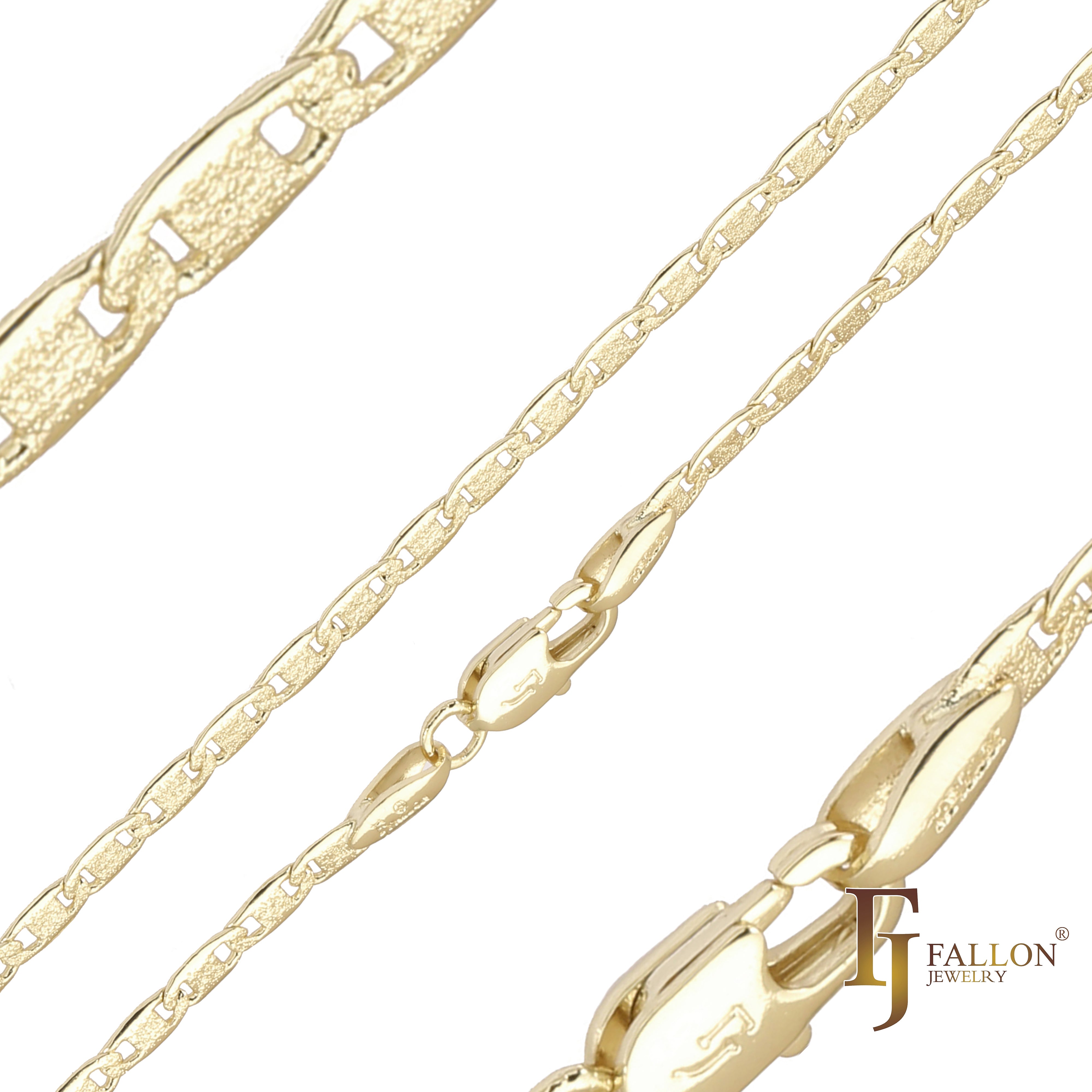 Graphite textured Mariner link 14K Gold, two tone, Rose Gold chains plated in 14K Gold, two tone