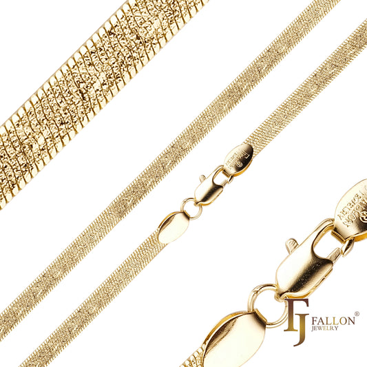 Cadenas planas de espiga de serpiente chapadas en oro de 14K, oro rosa
