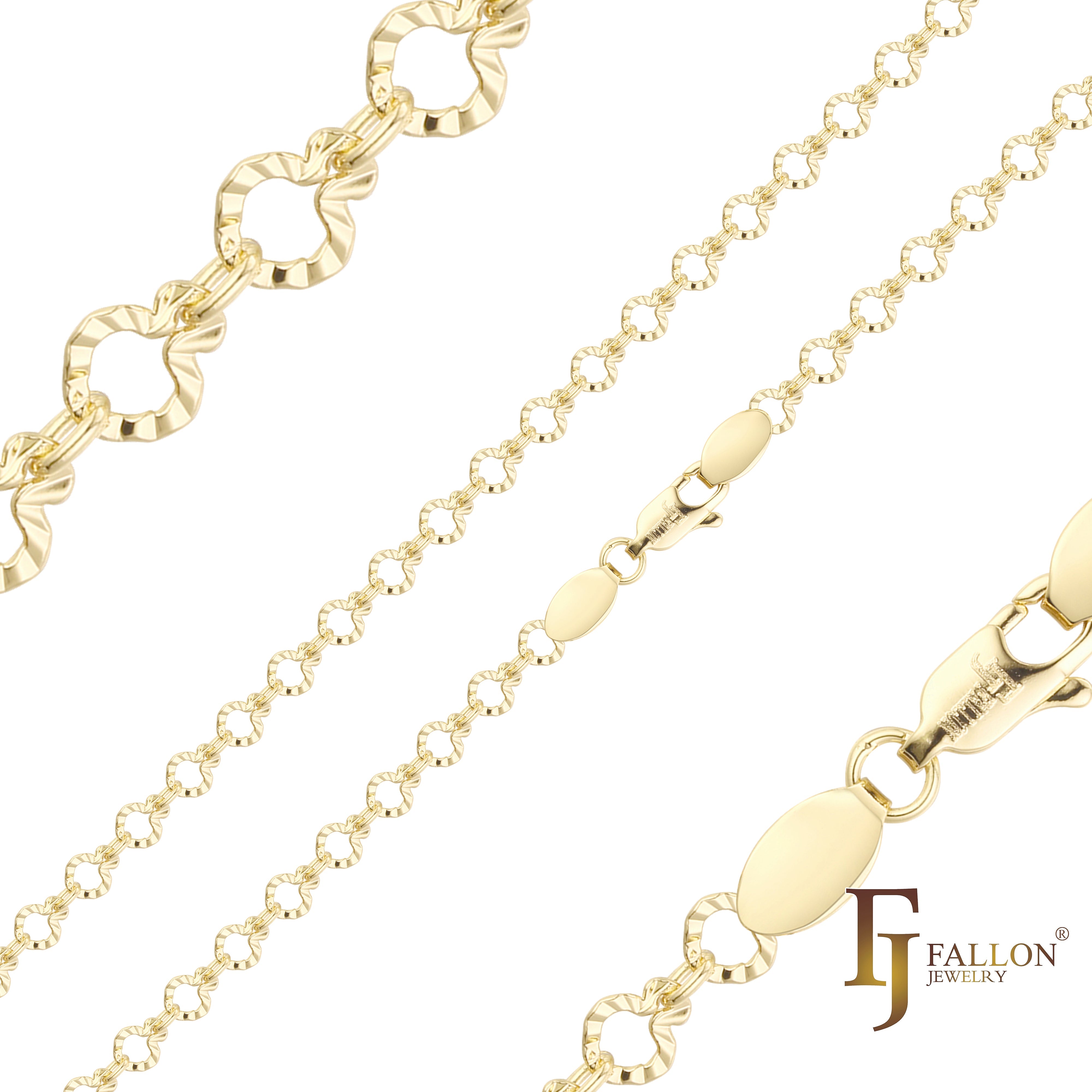 Цепочки Shell с коваными звеньями Sunburst, покрытием из белого, 14-каратного и розового золота.