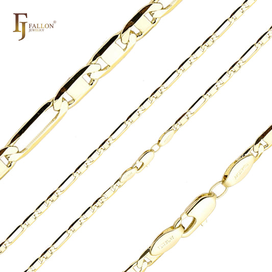 Cadenas de eslabones Figarucci estilo Fígaro mixtos bañadas en oro de 14 quilates