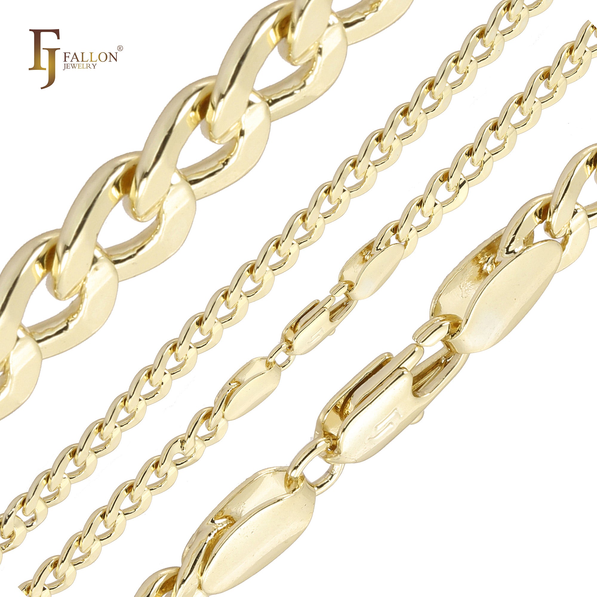 Barra central com ranhuras em ouro 14K, ouro rosa, corrente bicolor