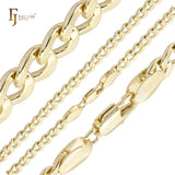 Barra central com ranhuras em ouro 14K, ouro rosa, corrente bicolor