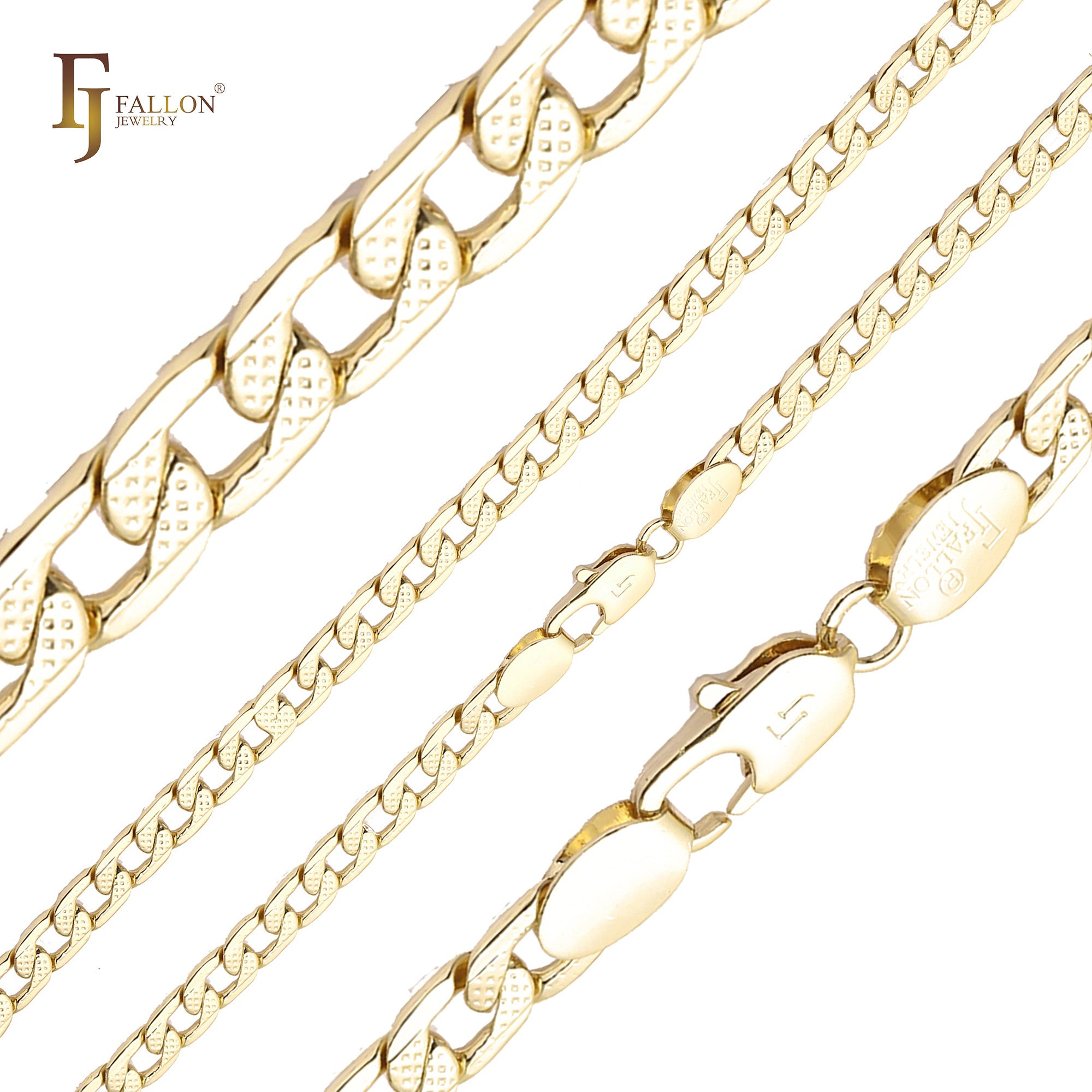 Correntes marteladas dispersas com elos de meio-fio banhadas em ouro 14K ou ouro rosa