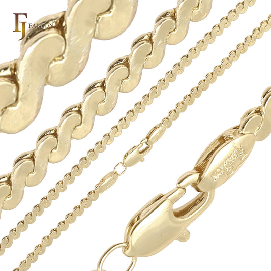 Cadenas anchas de eslabones elegantes serpentinas chapadas en oro de 14 quilates, oro de 18 quilates, oro rosa y oro blanco