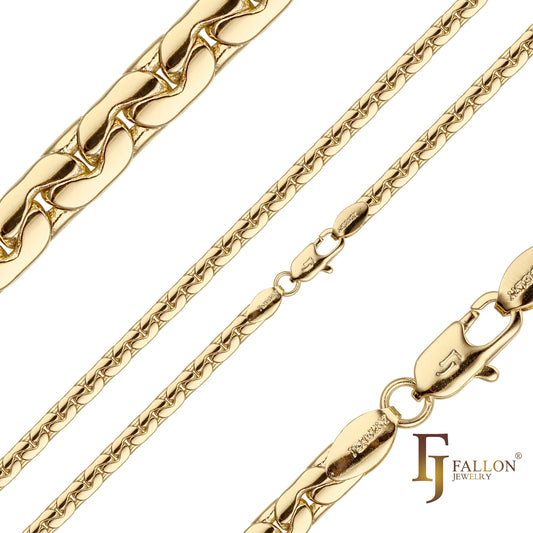 Fancy C link CR chains plated in 14K Gold, Rose Gold two tone