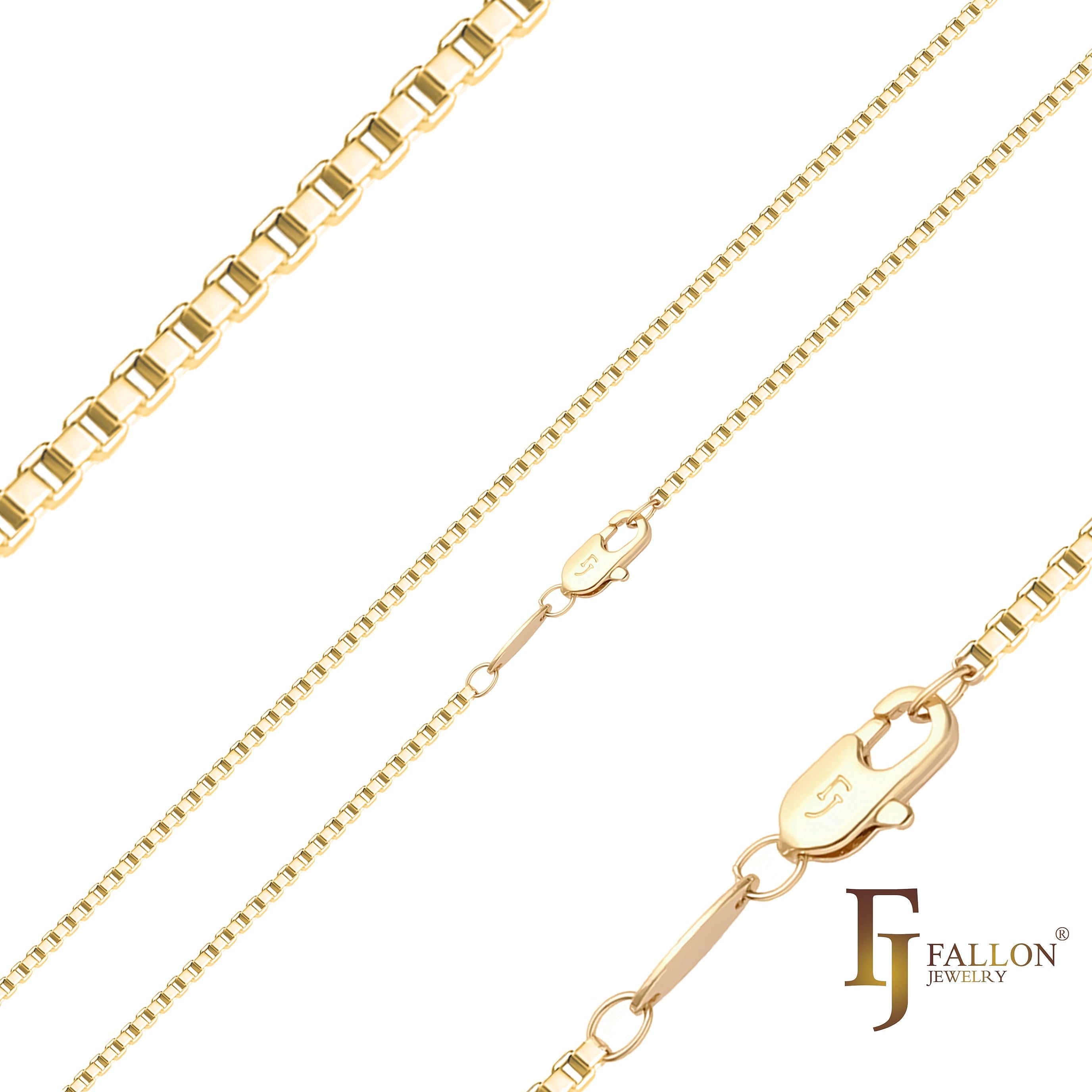 Cadenas de eslabones Thin Box enchapadas en Oro 14K, oro rosa, oro blanco