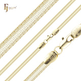 Flat Snake flank cross hammered chains plated in 14K Gold, Rose Gold, two tone