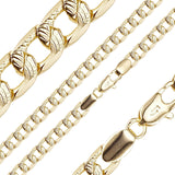 Cadenas de eslabones ondulados martillados chapadas en oro de 14 quilates y oro blanco.