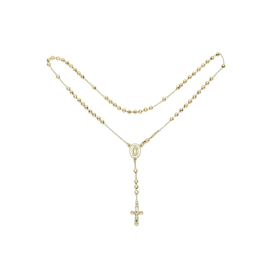 Italian Virgin of Guadalupe Catholic Rosary Necklace (Faceted Disco Beads) plated in 14K Gold, 14K Gold two tone