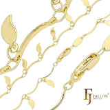 Причудливые листья и цепочки из звеньев, покрытые белым золотом, золотом 14 карат и розовым золотом