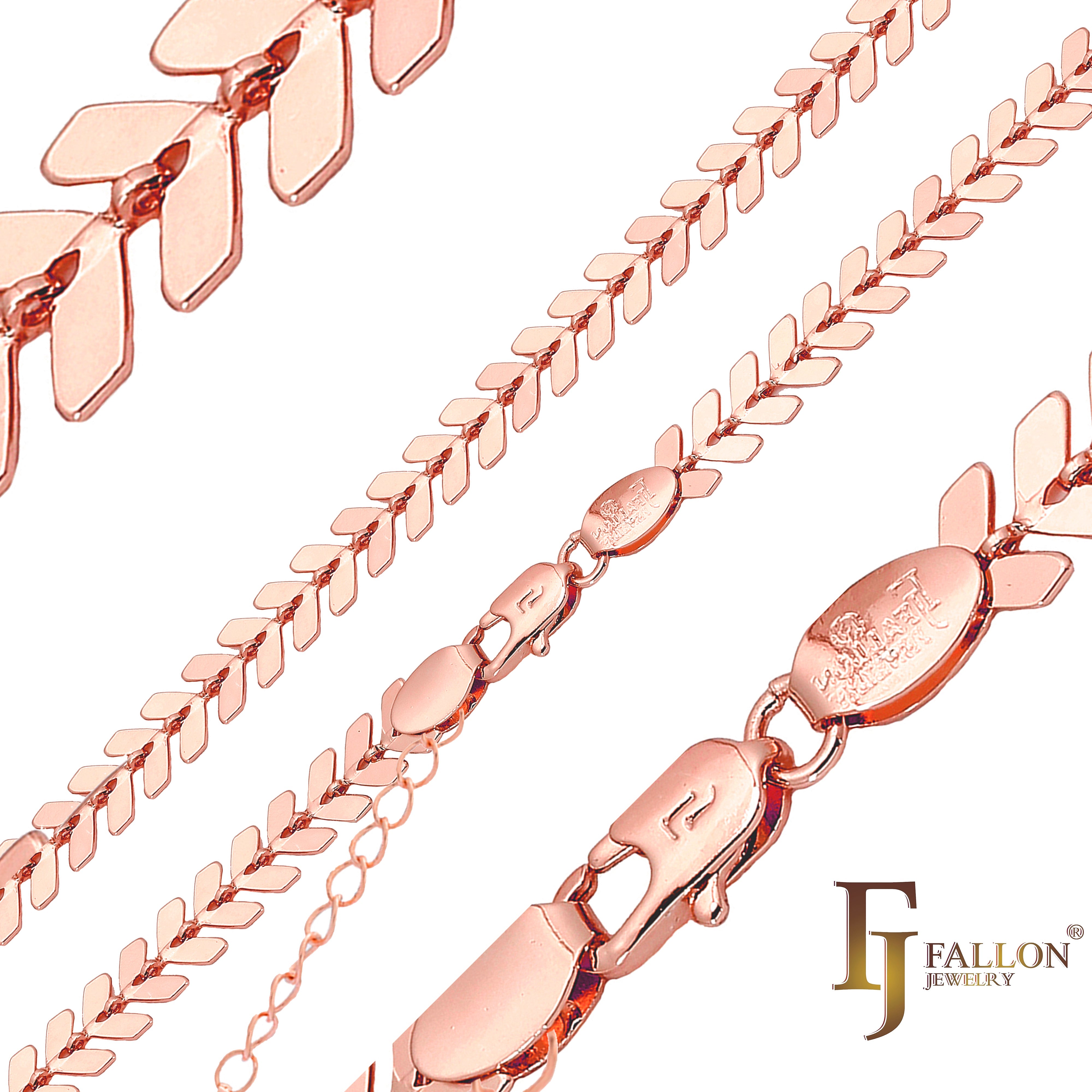 Цепочки с шевронными звеньями из рыбьей кости, покрытые 14-каратным золотом, розовым золотом, двухцветные