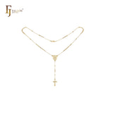 Italian Virgin of Guadalupe Catholic Rosary Necklace (Faceted Disco Beads) plated in 14K Gold, 14K Gold two tone