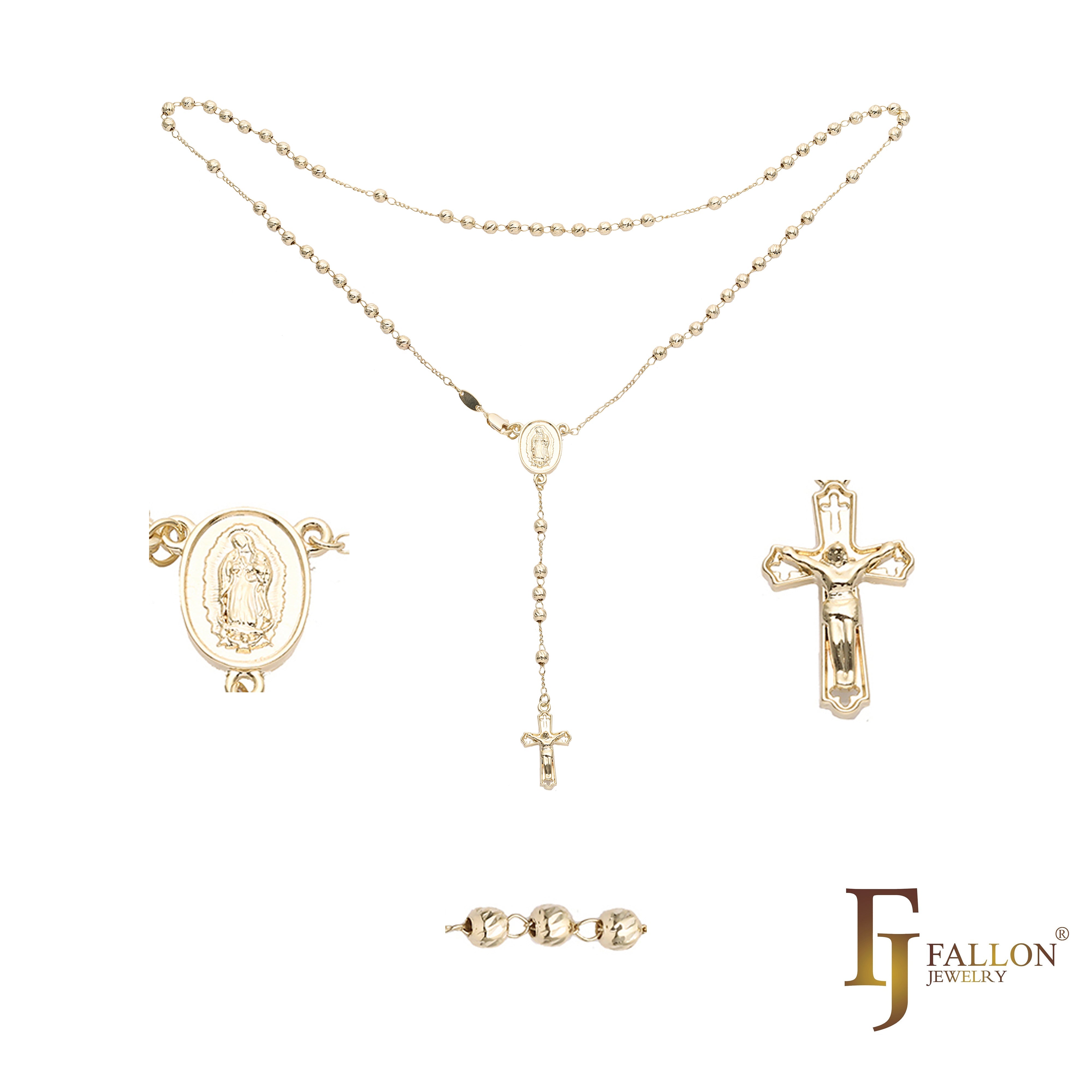 Collar Rosario Católico Virgen de Guadalupe Italiano bañado en Oro 18K, Oro 14K, Oro 14K bicolor
