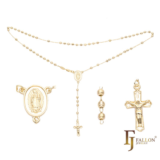 Italian Virgin of Guadalupe Catholic Rosary Necklace (Grooved Beads) plated in 14K Gold two tone