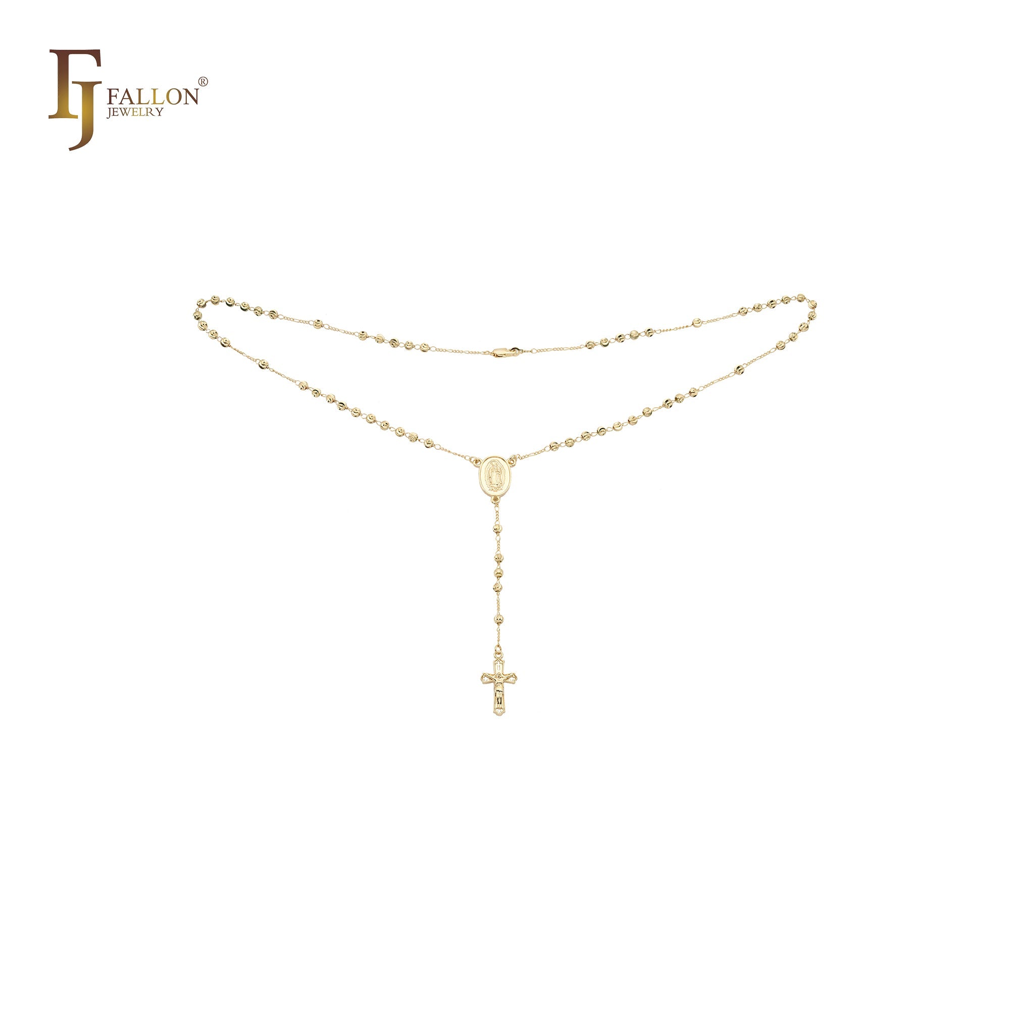 Italian Virgin of Guadalupe Catholic Rosary Necklace (Filigree Lantern Beads) plated in 14K Gold two tone