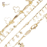 Pulseiras elegantes de trevo e elos de barra banhadas a ouro 14K