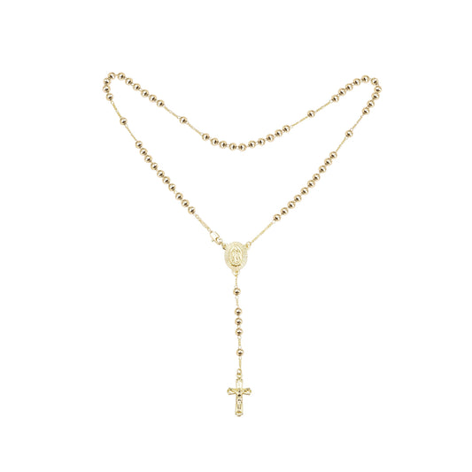Italian Virgin of Sunburst Etched Guadalupe Catholic Rosary Necklace (Faceted Disco Beads) plated in 14K Gold