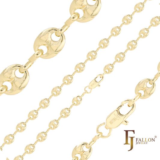 {Personalizar} Cadenas Rolo de oro de 14 quilates con eslabones elegantes redondeados y doble orificio