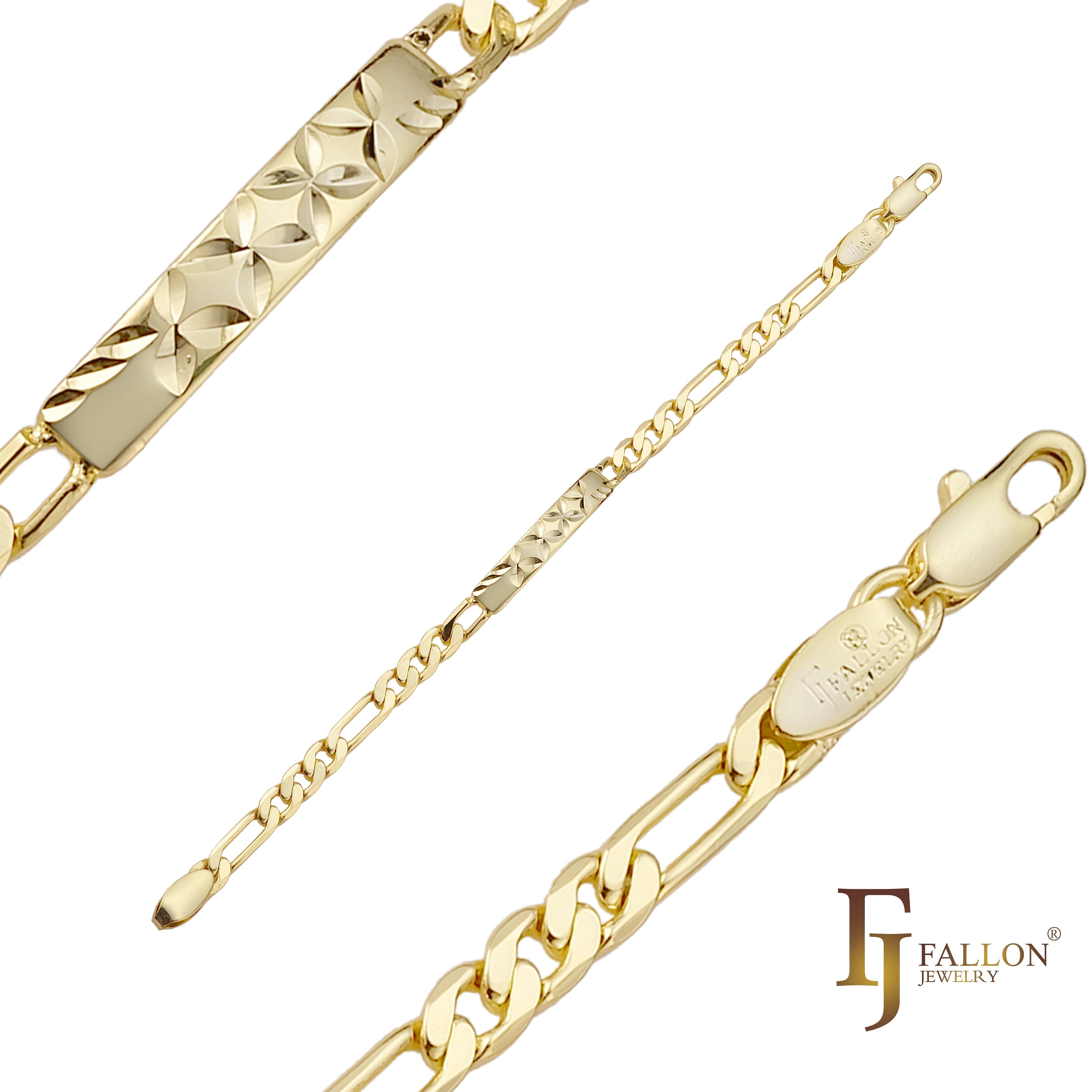 Figaro-Gliederarmband aus 14-kar?tigem Gold, zweifarbig, dreifarbig, Kleeblatt-ID-Armb?nder f¨¹r Herren