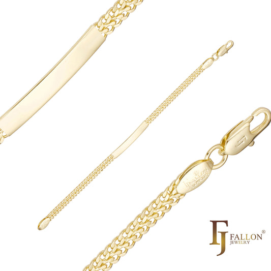 .Double Cuban link engraveable 14K Gold Men's ID bracelets